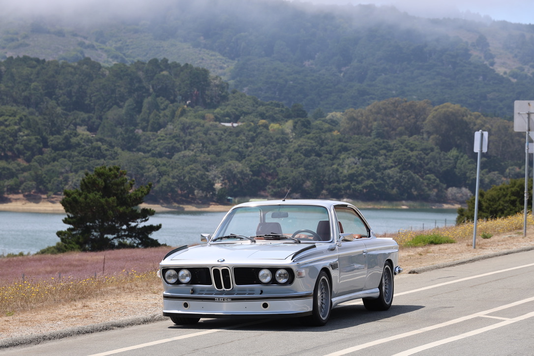1971 BMW 3.0CS, front three-quarter, overcast lakeside