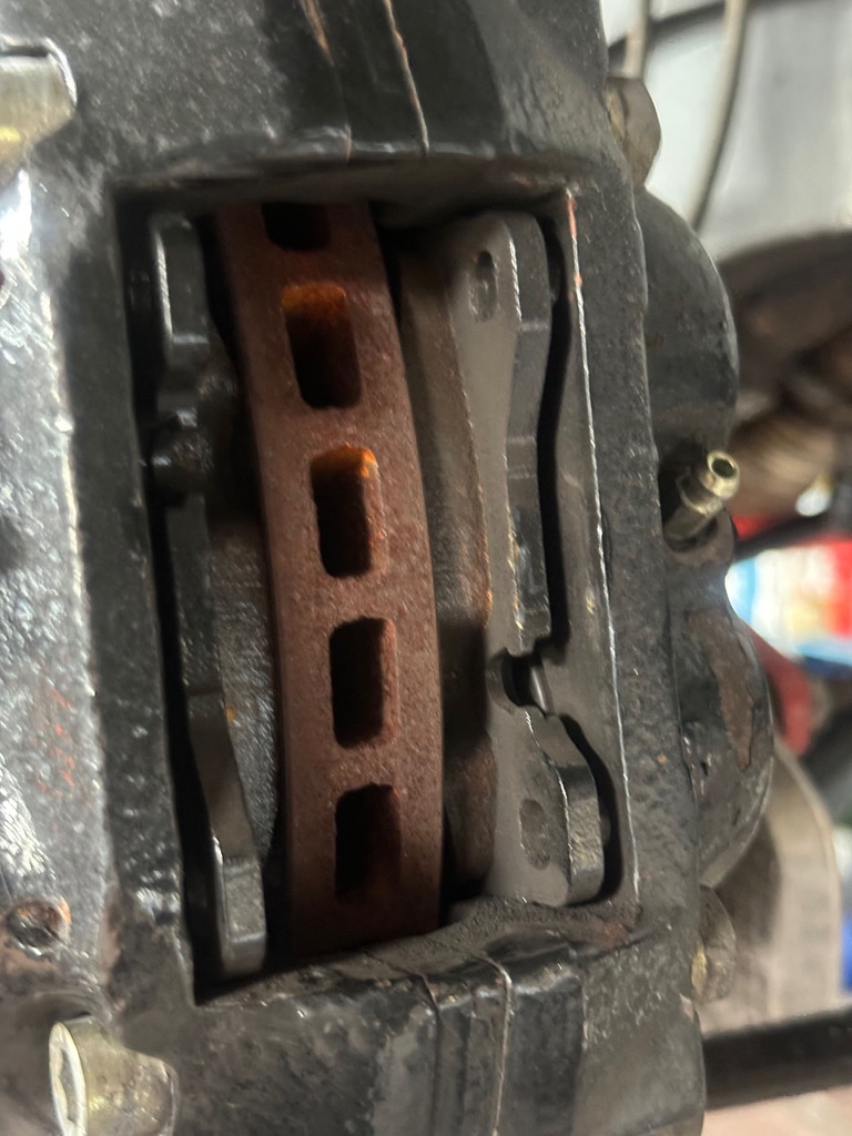 Brake pad close-up inside the caliper